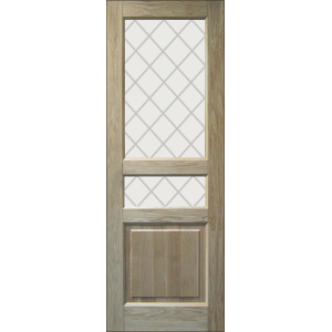 Дверь деревянная межкомнатная из массива бессучкового дуба, Классик, 3 филенки, 2 стекла